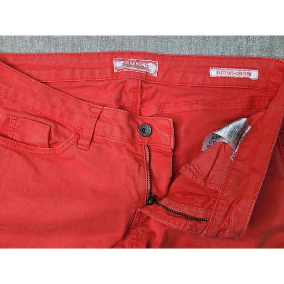 Guess Brittney Cropped Pants Women 29 Orange Denim Mid Rise Stretch Skinny Capri - Picture 8 of 15
